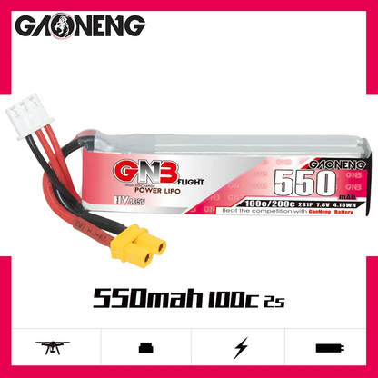 GAONENG GNB 2S 7.6V HV 550mah 100C XT30 LiPo Battery Lighting1  FPV Drone Helicopter Quadcopter