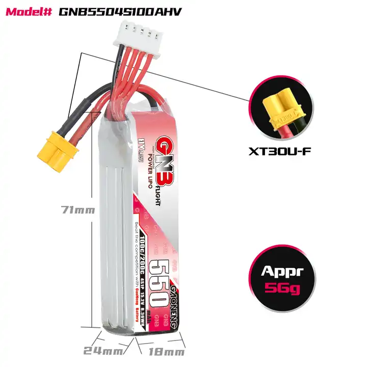 Gaoneng GNB 15.2V 4S 550mAh 100C LiHV Micro Battery (Long Type) - XT30